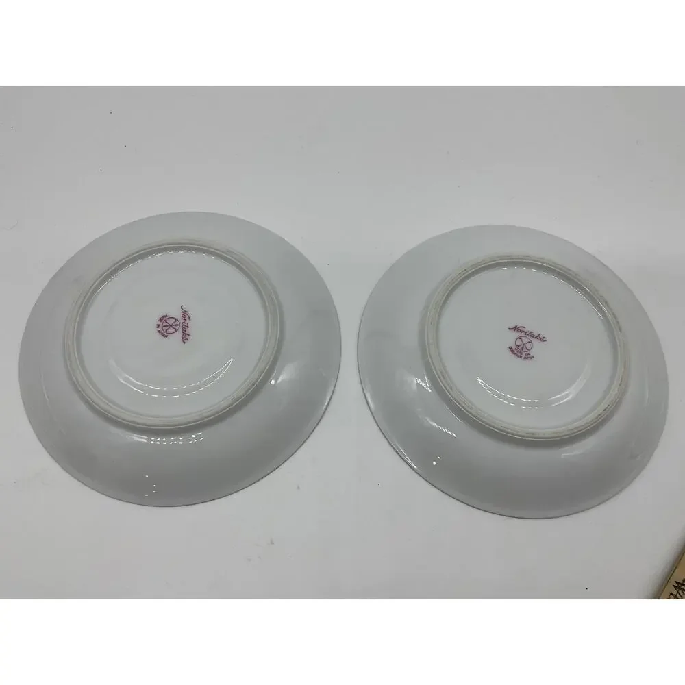 Noritake Saucers Set‎ 2 Black Lavender Gold Trim Japan Porcelain China Vintage